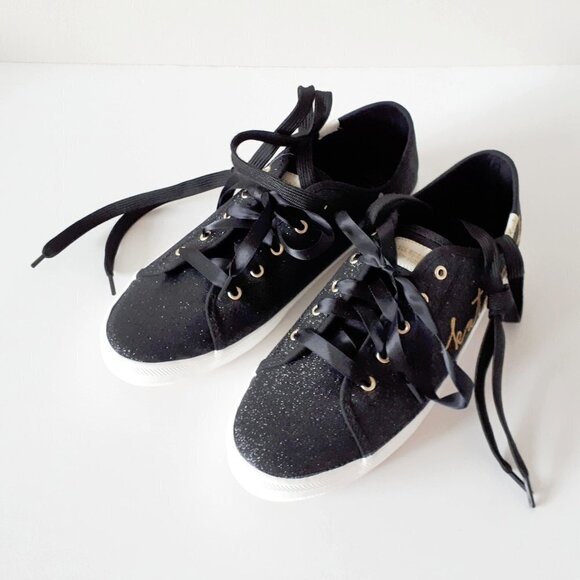 NWOT Keds x Kate Spade black glitter & gold “kate spade" script sneaker shoes - Picture 3 of 8